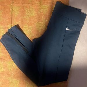 NIKE: Navy Blue Cotton Pant with Zipper Detail